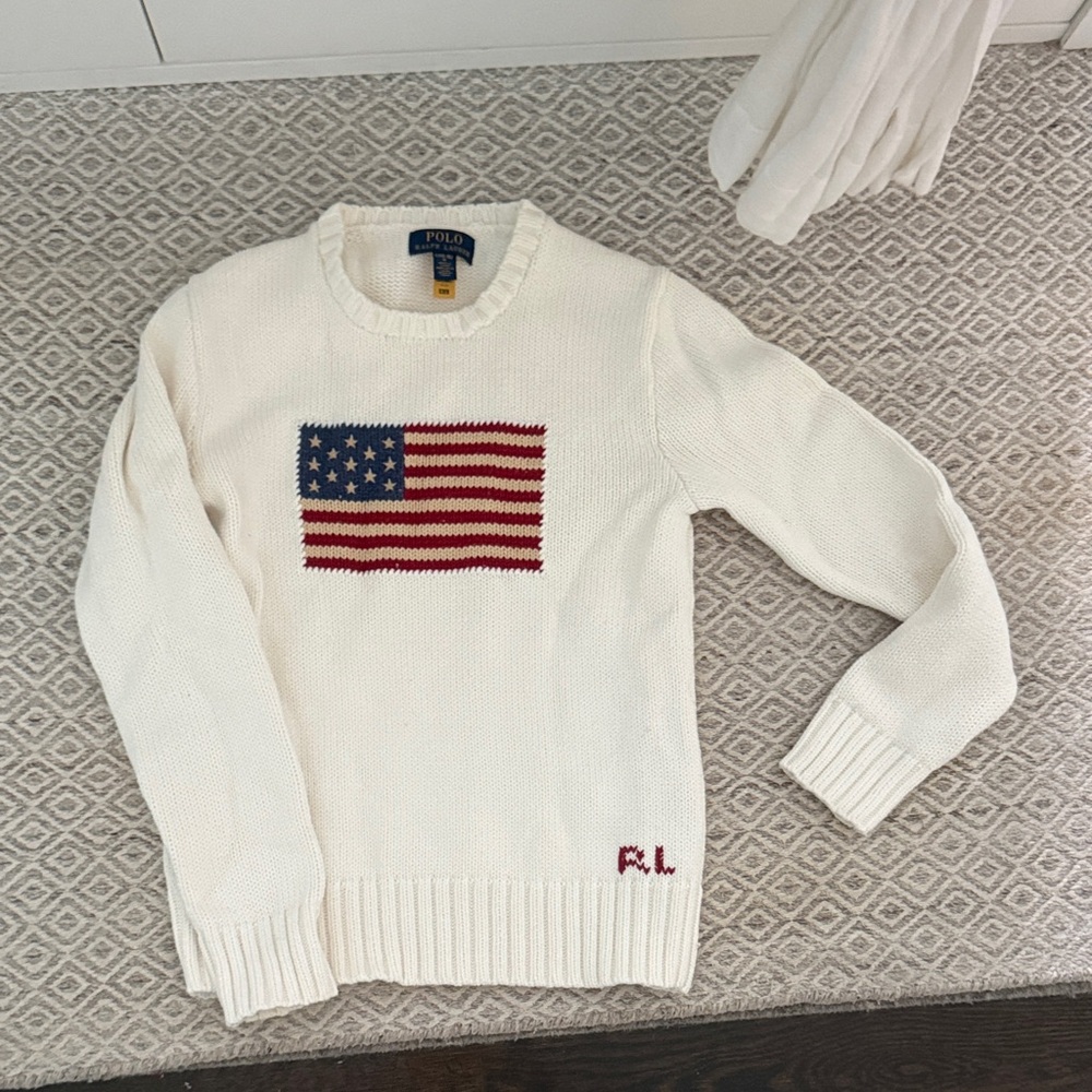 Ralph Lauren Cream Sweater with American Flag